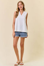 Rose Cotton Ruffle Textured Sleeveless Top