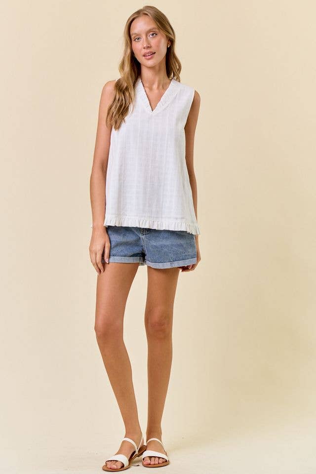 Rose Cotton Ruffle Textured Sleeveless Top