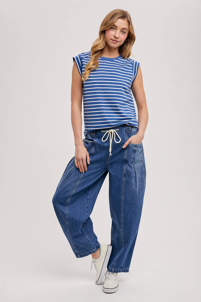 Bluivy - STIRPED MUSCLE TEE: IVORY / S