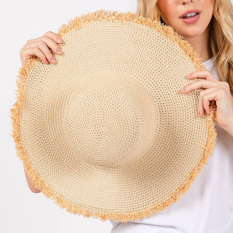 Sensibling Corp. - Frayed Edge Floppy Straw Sun Hat: Beige