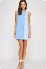 Scallop Color-Block Linen Mini Dress