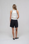 The Workshop Studio - CONTRAST STRIPE SWEATER KNIT HALTER TOP: BLACK