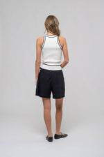 The Workshop Studio - CONTRAST STRIPE SWEATER KNIT HALTER TOP: BLACK