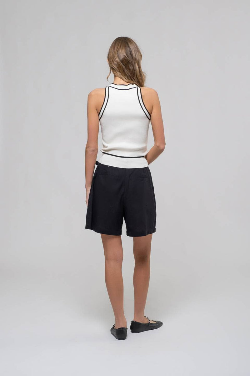 The Workshop Studio - CONTRAST STRIPE SWEATER KNIT HALTER TOP: BLACK