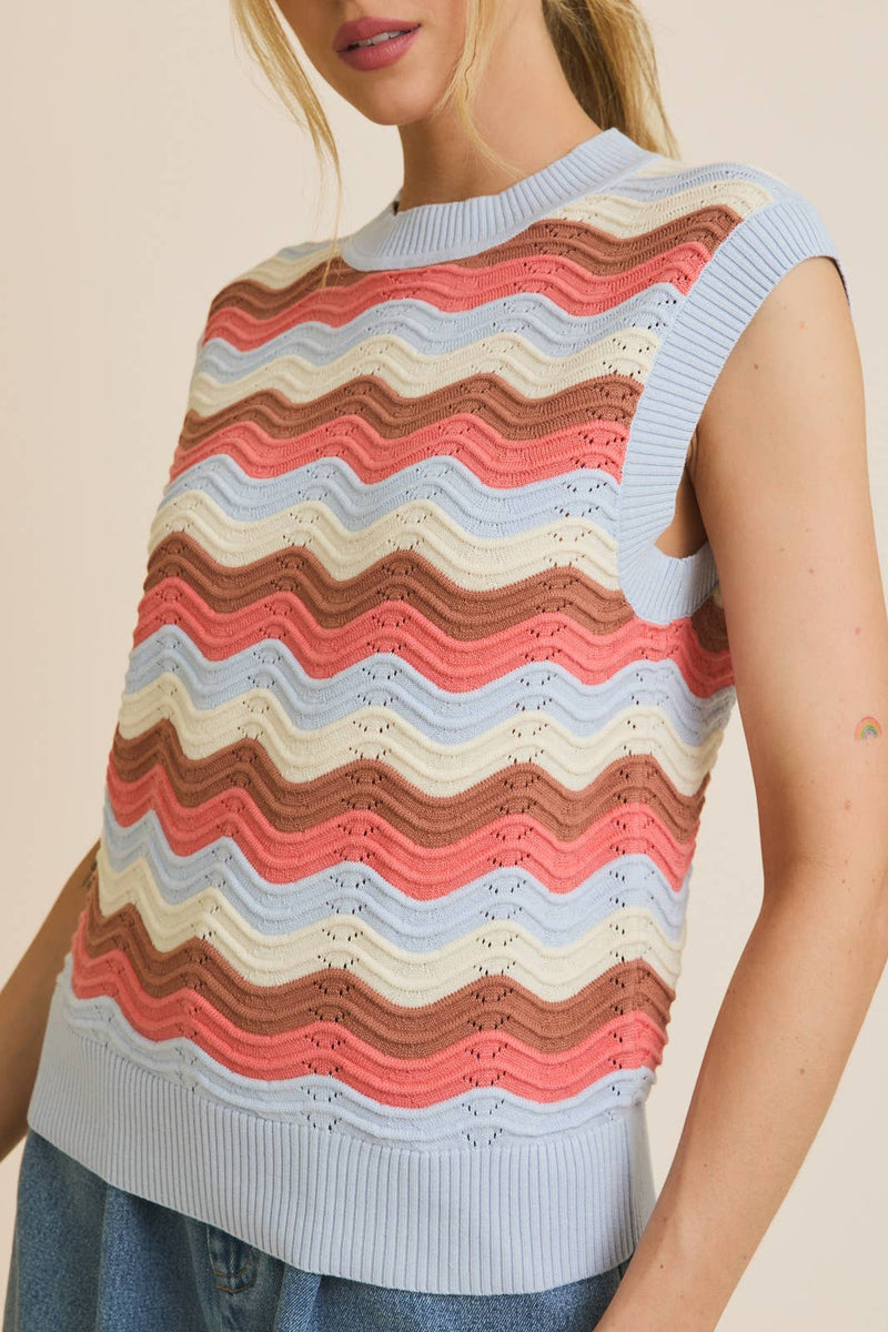Wavy Sleeveless Knit Top