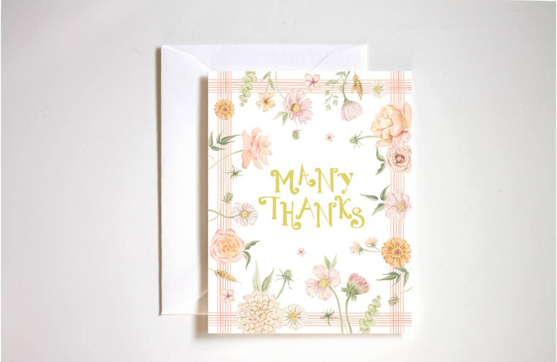 Many thanks whimsical floral thank you card