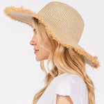Sensibling Corp. - Frayed Edge Floppy Straw Sun Hat: Beige