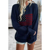 Knit Round Neck Flag Print Loose Fit Sweater: NAVY