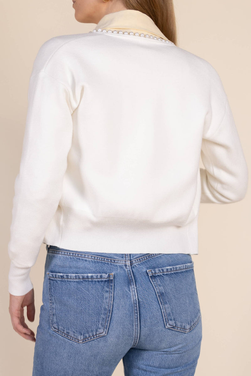 Pearl Trimmed Rib Contrast Cardigan