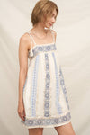 En Crème - Embroidered Mini Dress with Tassel Shoulder Ties and Lurex D: White Blue / S
