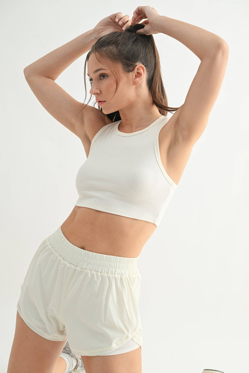 Mono B - Essential Micro-Ribbed Racer Athleisure Tank Top: BASIC WHITE / S:M:L (2:2:2)