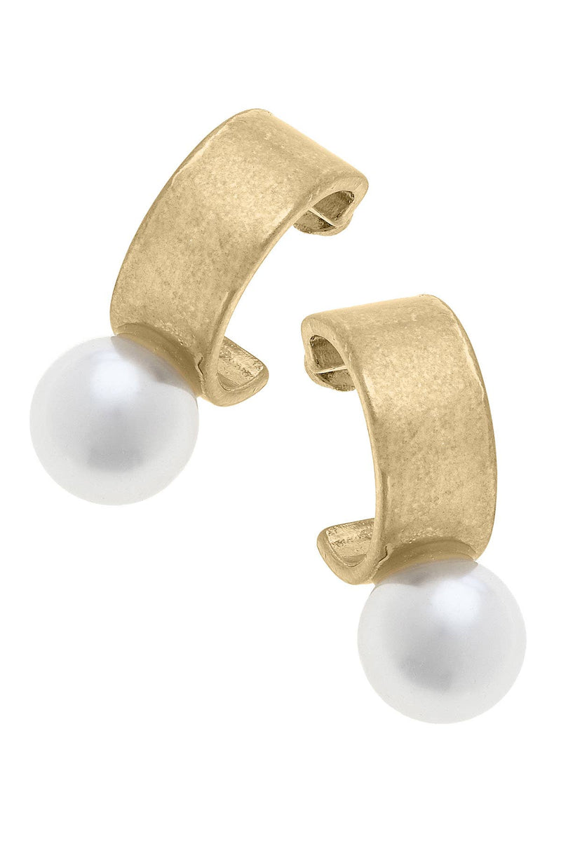 Canvas Style - Brooklyn Pearl Chunky Hoop Earrings in Ivory & Worn Gold