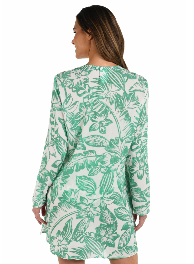 La Blanca Batiki Balinese Lace Up V-Neck Tunic Cover Up