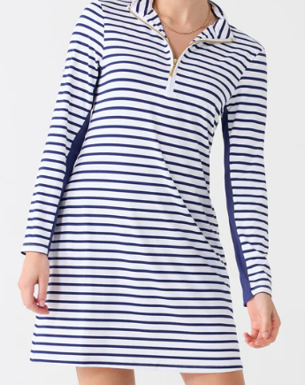 Cabana Life Navy Stripe 1/4 Zip Sport Dress
