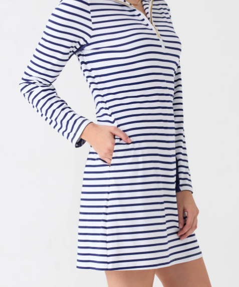 Cabana Life Navy Stripe 1/4 Zip Sport Dress