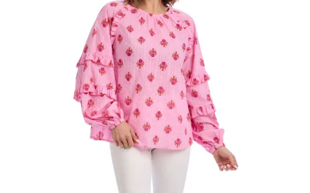 Mudpie Trenton Printed Pink Long Sleeve Top