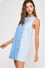Scallop Color-Block Linen Mini Dress