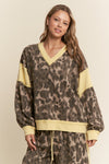 Leopard Print V Neck Patchwork Sweater Top