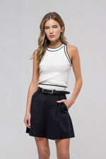 The Workshop Studio - CONTRAST STRIPE SWEATER KNIT HALTER TOP: BLACK
