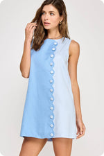 Scallop Color-Block Linen Mini Dress