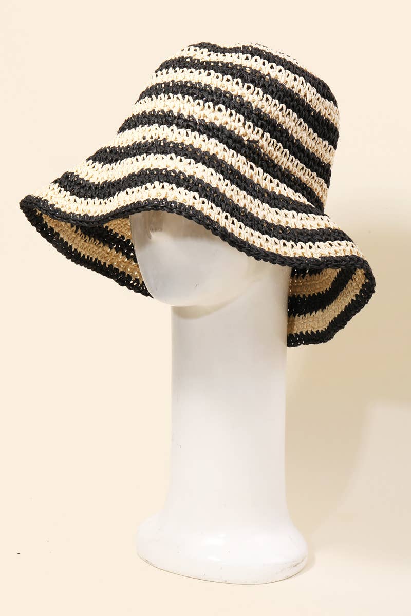 Straw Braided Striped Bucket Hat