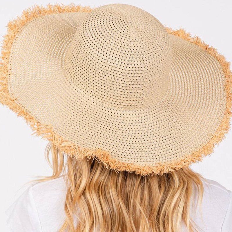 FRAYED EDGE FLOPPY STRAW HAT.