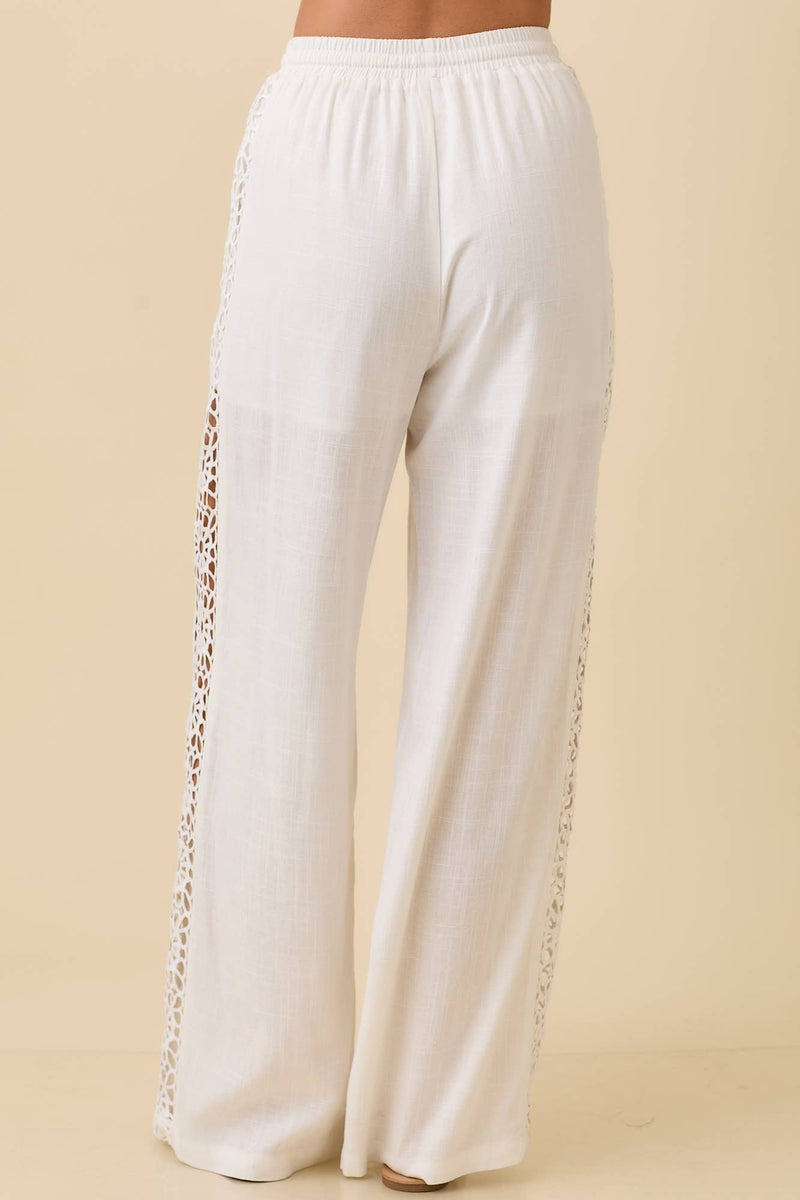 Linen Blend Lace Trim Pant