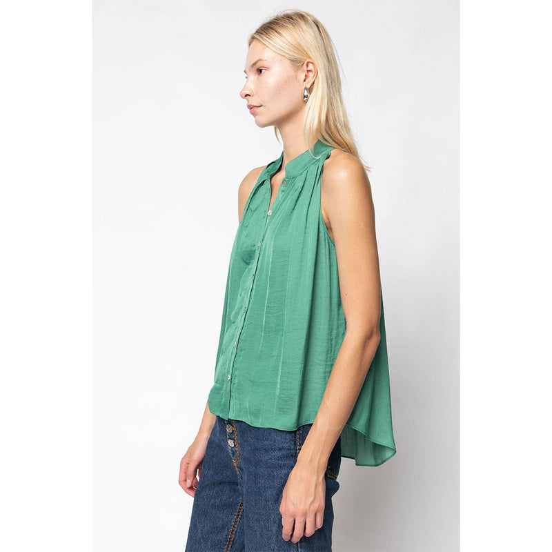 Scallop-trim Button Up Sleeveless Top