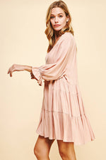 DEEP V-NECK TIERED MINI DRESS - DUSTY PINK