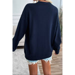 Knit Round Neck Flag Print Loose Fit Sweater: NAVY