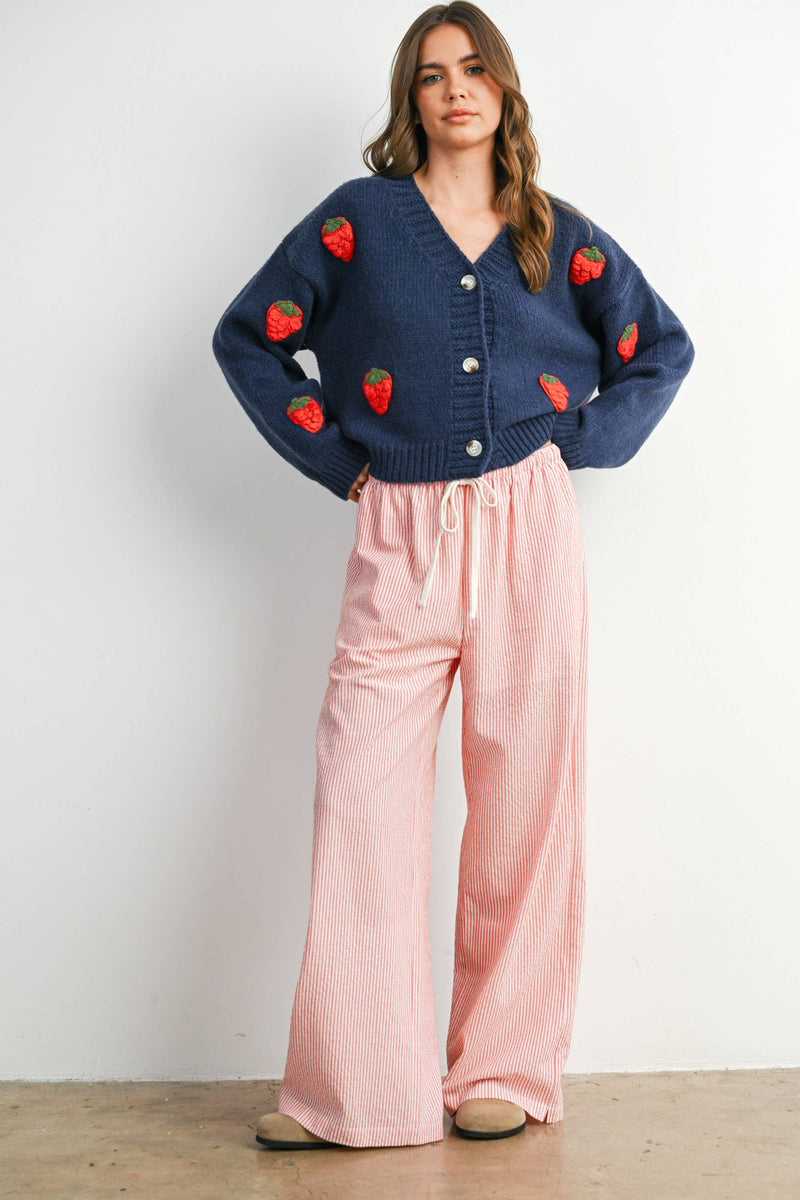 Strawberry Embroidered Cropped Cardigan