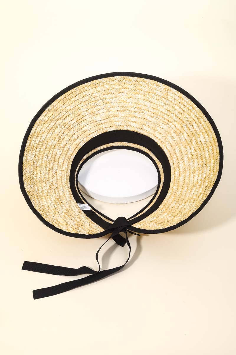 Black Trim Straw Weave Fashion Visor Hat