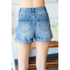 Washed Denim Distressed Roll up Shorts: Dark Wash