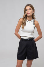 The Workshop Studio - CONTRAST STRIPE SWEATER KNIT HALTER TOP: BLACK