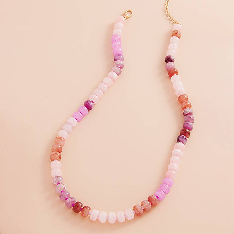 Sensibling Corp. - Ombre Flat Round Shaped Beaded Necklace
: Pink