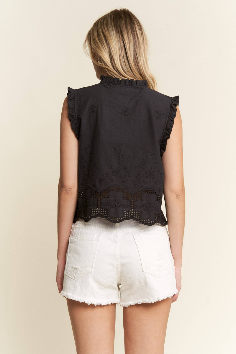 Stella Sleeveless Ruffle Front Tie Top