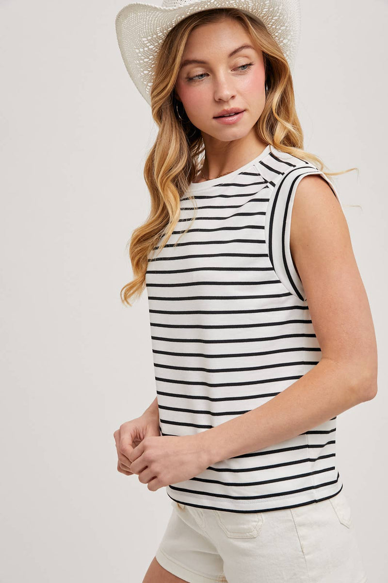 Bluivy - STIRPED MUSCLE TEE: IVORY / S