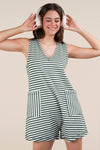 VERY J - NP70744-Striped Knit Casual Comfy Romper: DENIM / S-M-L/2-2-2
