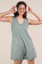 VERY J - NP70744-Striped Knit Casual Comfy Romper: DENIM / S-M-L/2-2-2