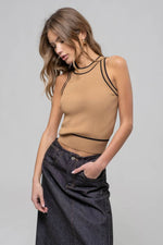 The Workshop Studio - CONTRAST STRIPE SWEATER KNIT HALTER TOP: BLACK
