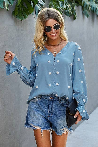 Polka Dot V Neck Blouse