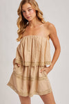 Bluivy - STRAPLESS EMBROIDERED TRIM JUMPSUIT: Beige / S