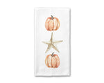 Orange Pumpkins & Starfish Kitchen Towel, Coastal Fall Beach