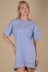 VERY J - ND31634-Mineral Washed Knit Oversized Shift Mini Dress: BLUE / S-M-L/2-2-2