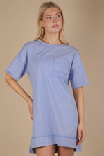 VERY J - ND31634-Mineral Washed Knit Oversized Shift Mini Dress: BLUE / S-M-L/2-2-2