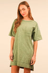 VERY J - ND31634-Mineral Washed Knit Oversized Shift Mini Dress: BLUE / S-M-L/2-2-2