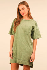VERY J - ND31634-Mineral Washed Knit Oversized Shift Mini Dress: BLUE / S-M-L/2-2-2