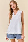 Rose Cotton Ruffle Textured Sleeveless Top