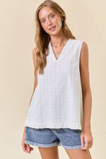 Rose Cotton Ruffle Textured Sleeveless Top