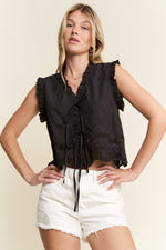 Stella Sleeveless Ruffle Front Tie Top